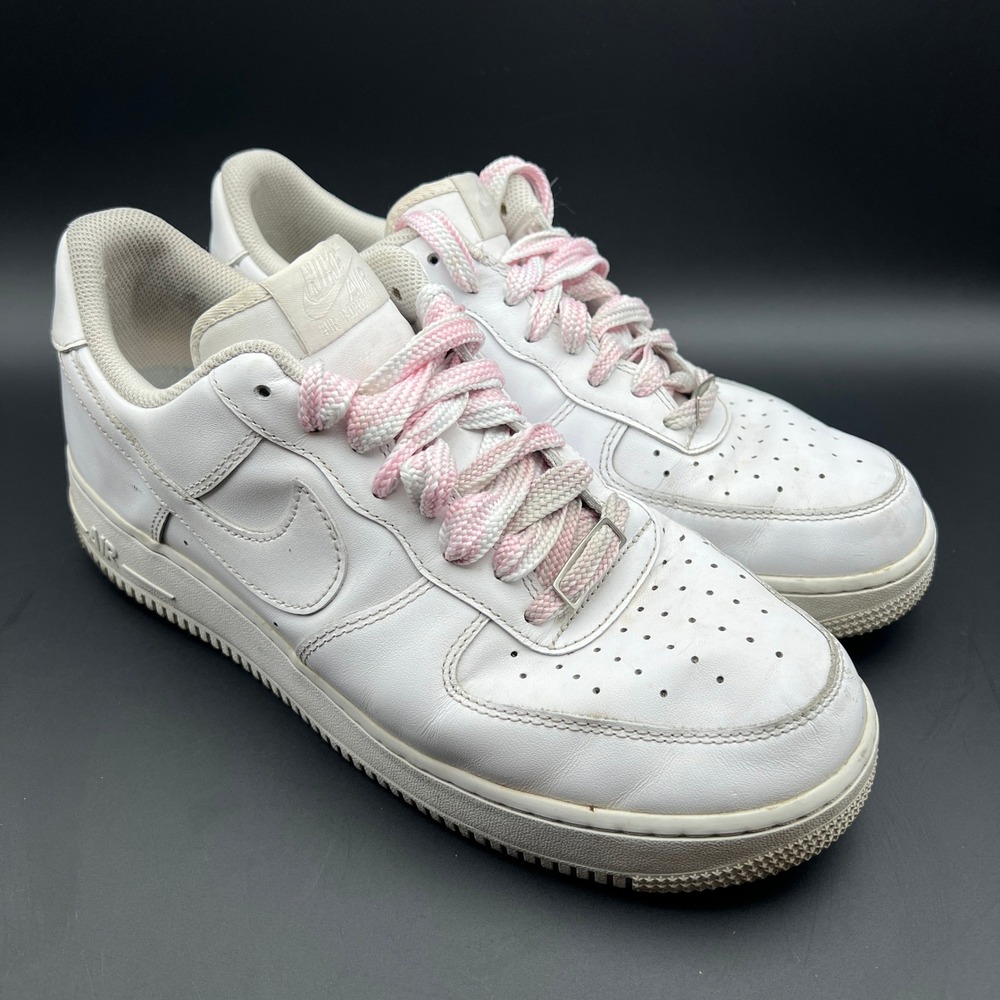 Nike Air Force 1 Low White Pink Custom Braided Rope Laces Sneakers 4485